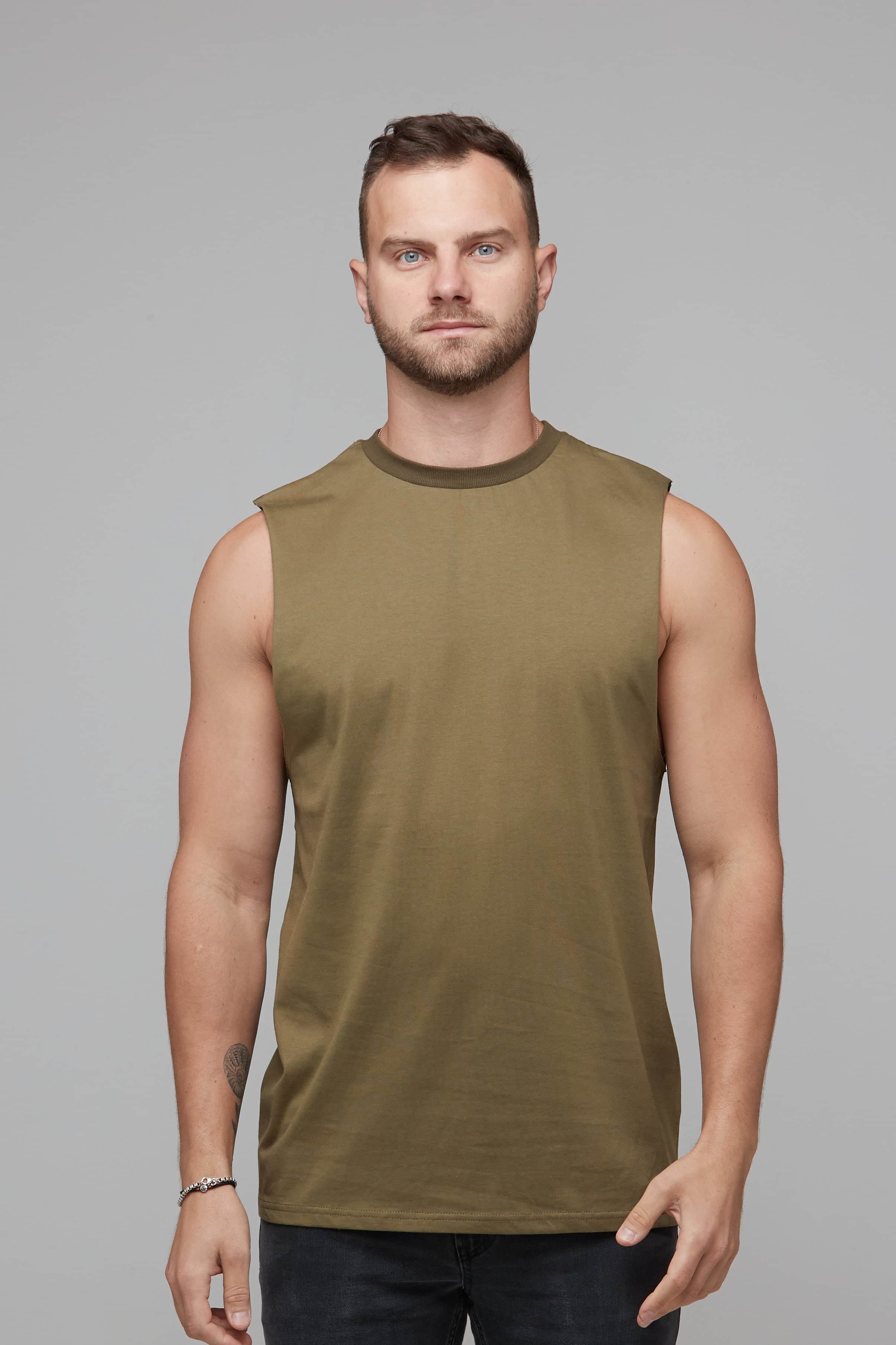 mens basic khaki singlet