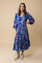 blue abstract midi dress