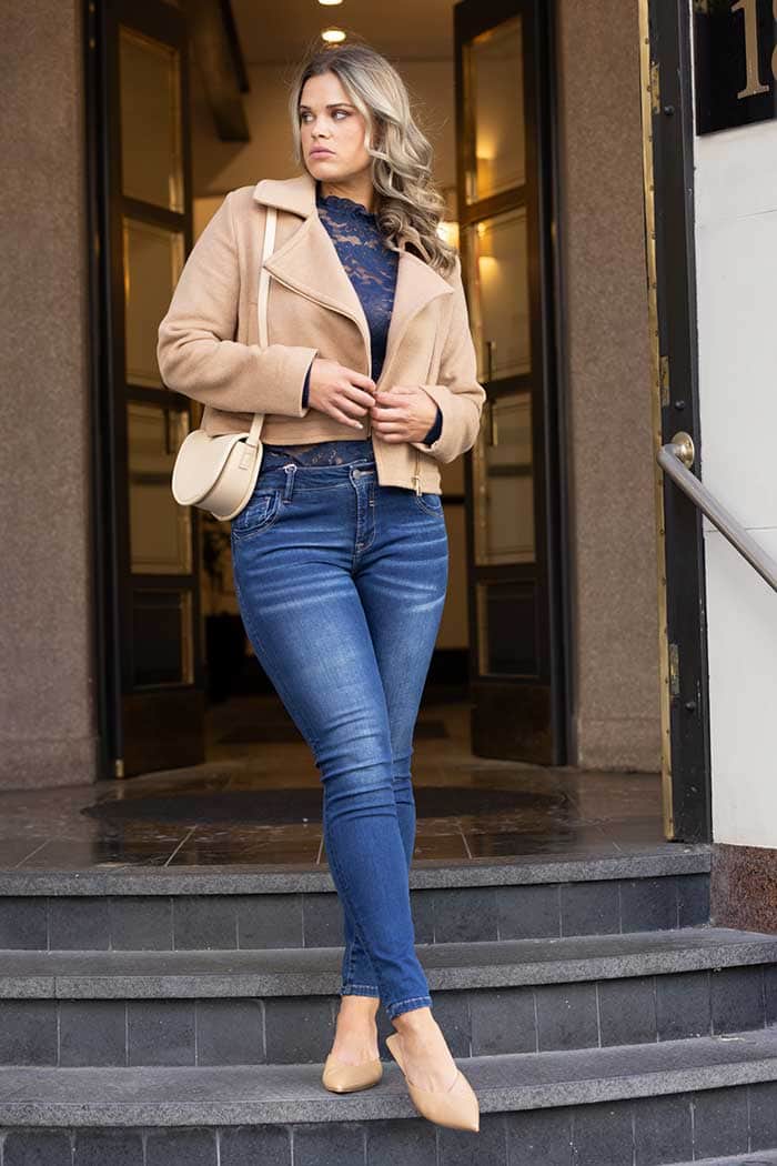 beige wool biker jacket