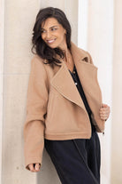 beige wool biker jacket