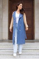 blue denim trench coat