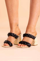 black gold snakeskin plaited heel