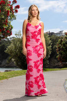 pink cowl maxi dress