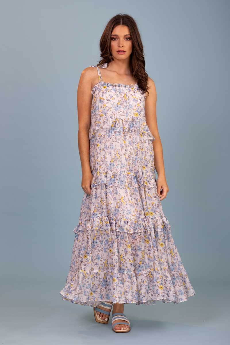 floral frilly maxi dress