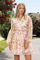 cream wrap mini dress