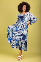 blue abstract dress midi maxi