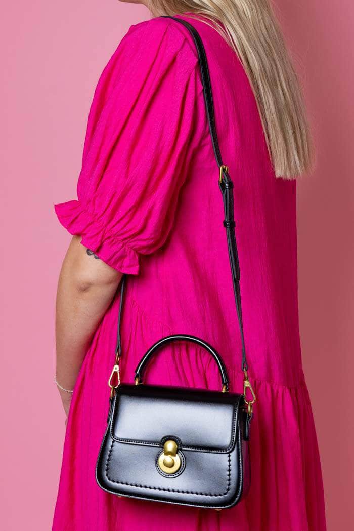 black leather handbag