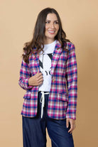 blue pink tartan blazer plus size