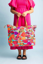 Large Fish printed cotton canvas beach bag