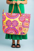 Large Yellow mandala print beach bag