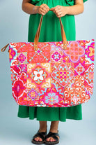 Large Cotton Canvas Pink printed beach bag
