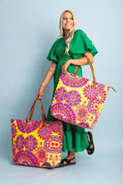Large Yellow mandala print beach bag