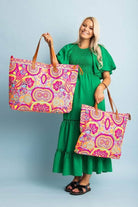 Large Pink abstracted printed canvas beach bag