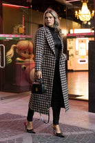 long beige black checkered winter coat