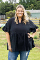 black gathered top plus size
