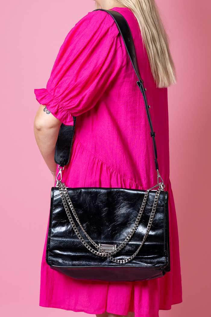 black leather handbag