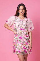 pink embroidered floral dress plus size