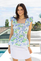 blue green shirred top