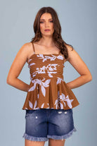 brown floral peplum top