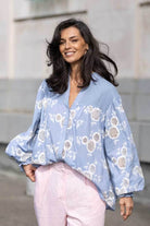 blue embroidered blouse
