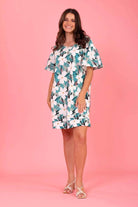 teal floral mini dress