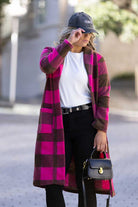 pink tartan cardigan coat