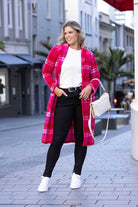 pink tartan cardigan coat