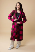 pink tartan cardigan coat