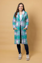 green tartan cardigan coat