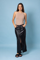 black pleather maxi skirt