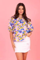 pink blue floral top