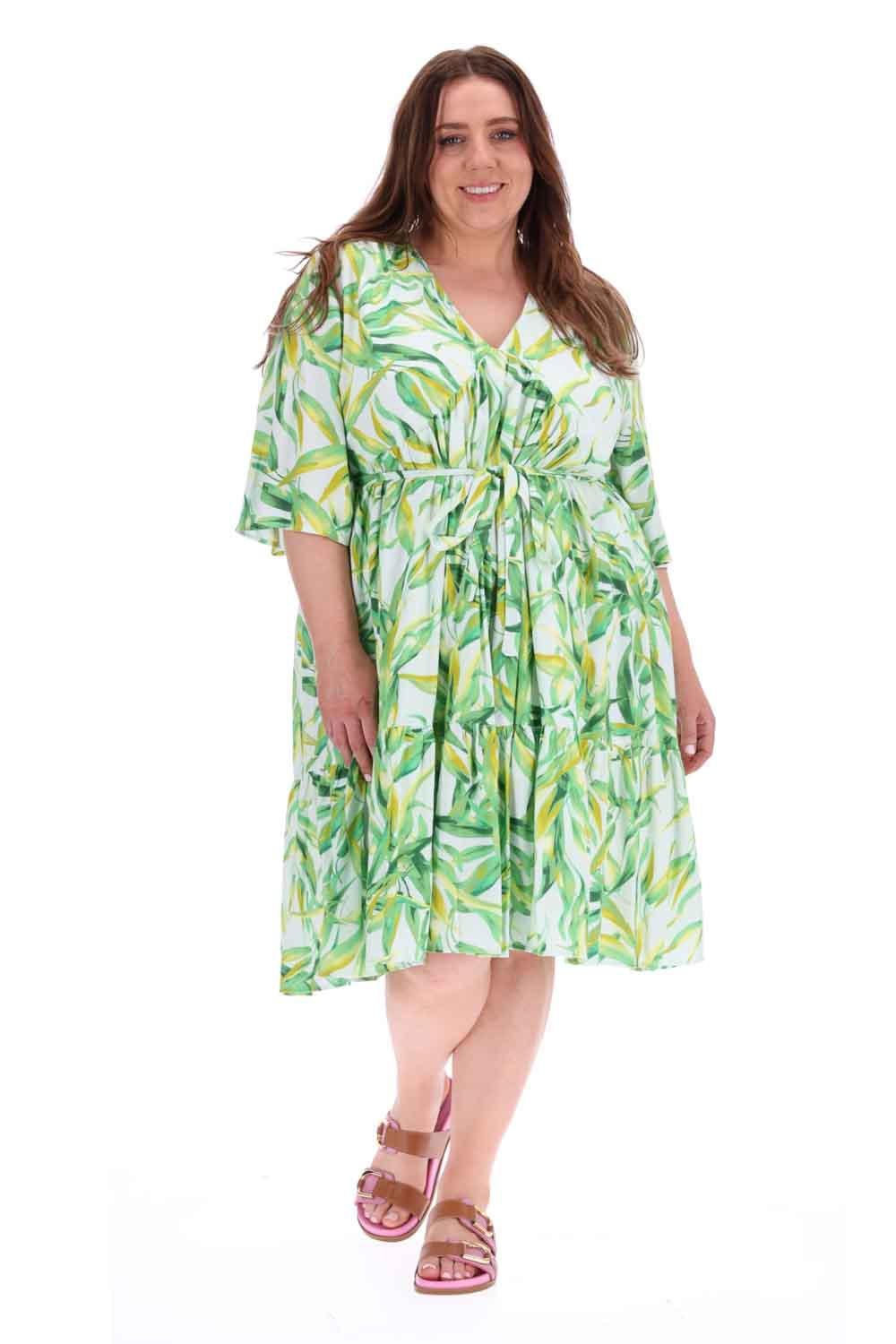 green leaf midi dress plus size