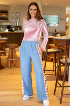 red hearts denim pants