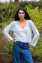 blue cream stripe top