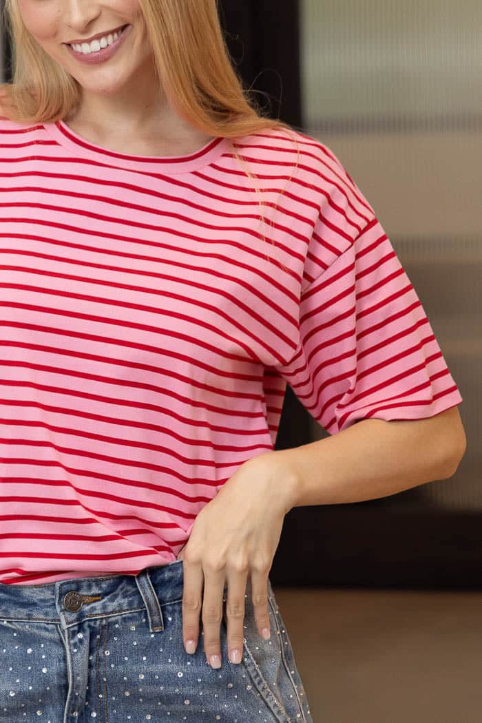 Charlotte T-Shirt Stripe Red Pink 4