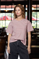 brown pink stripes tshirt