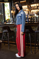 red stripes wide leg lounge pants