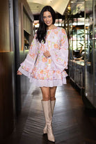 purple floral tiered mini dress
