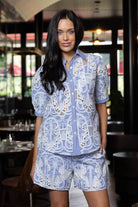 embroidered blue shirt