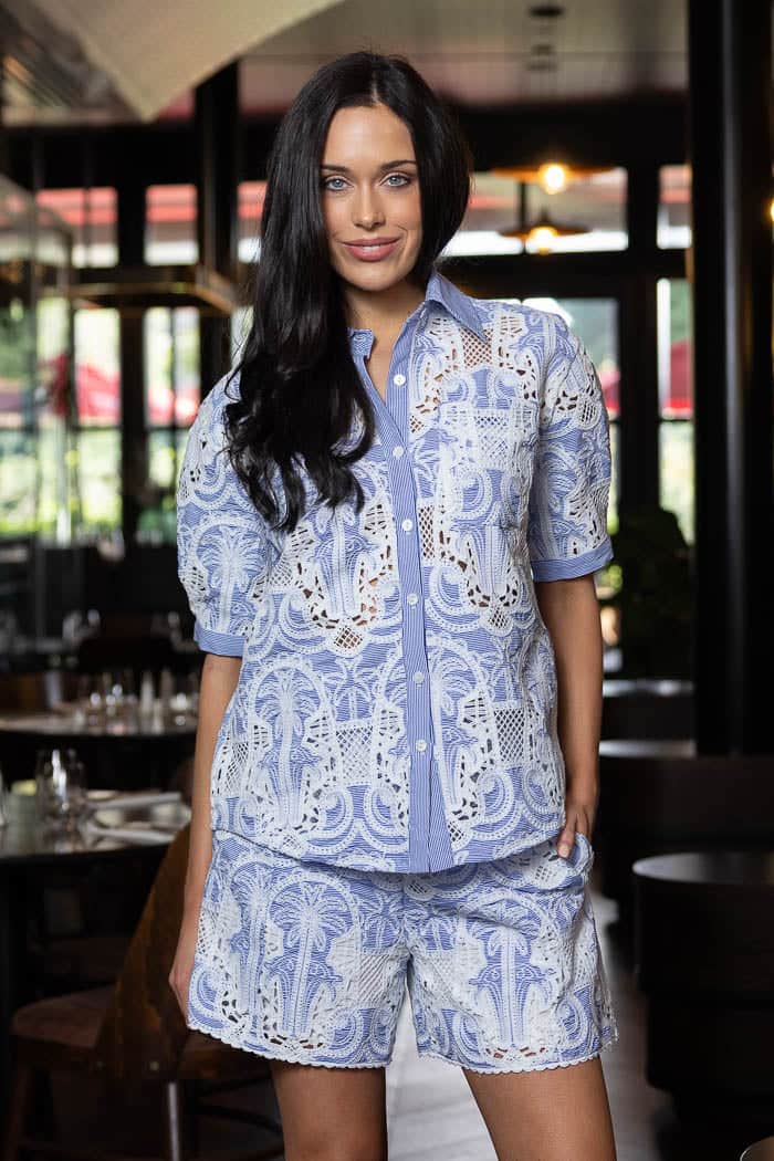 embroidered blue shirt