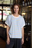 blue and cream striped tshirt