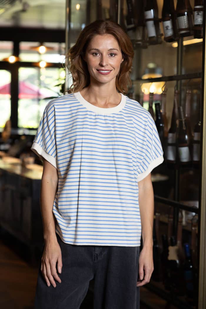 blue and cream striped tshirt
