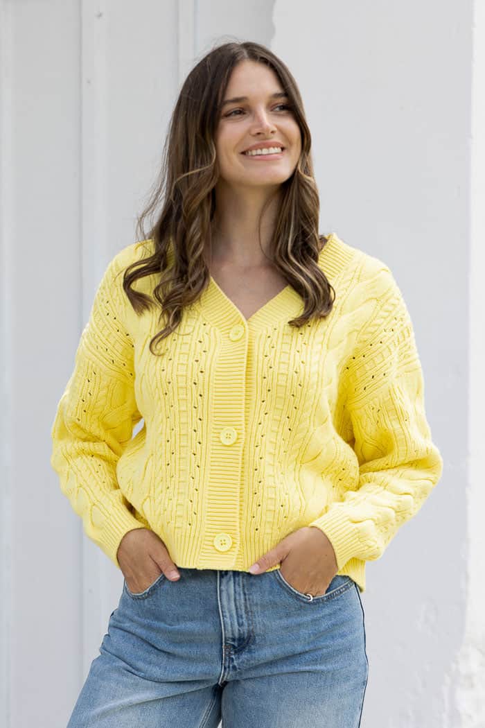 butter yellow knit cardigan