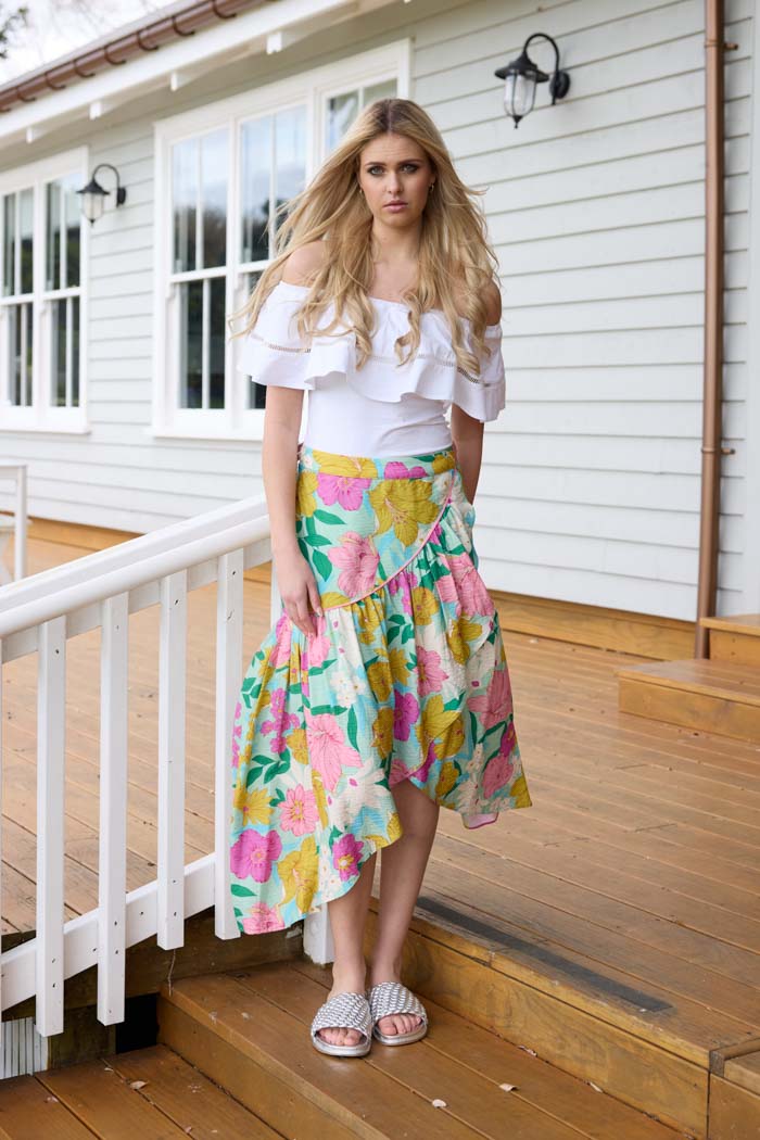 green floral wrap skirt