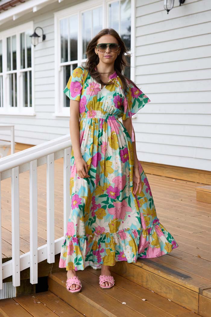 green floral maxi dress
