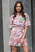 pink and purple floral shirt