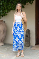 blue and white maxi dress