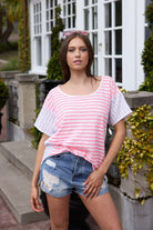 pink and white striped t-shirt