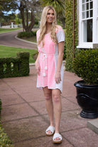 Pink and white striped mini dress with tie
