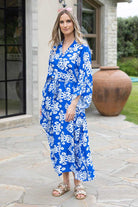 blue and white print kimono